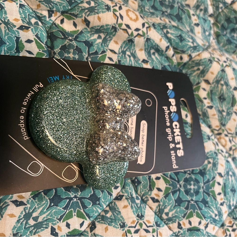 PopSocket Glittery aqua and Silver Phone Grip